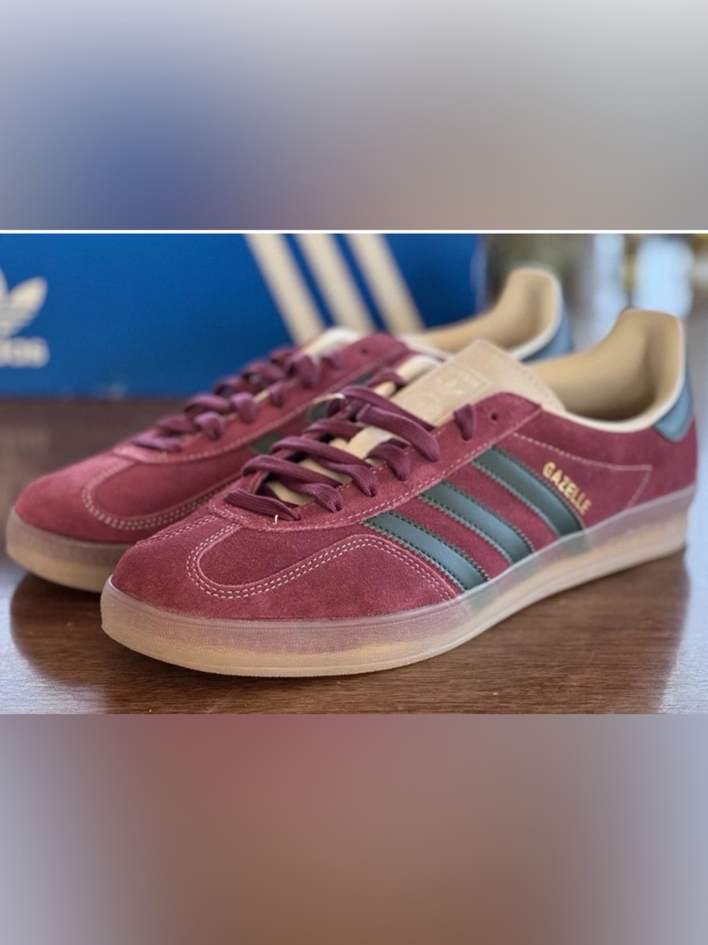 adidas Originals Gazelle Indoor Mens Burgundy Shadow Green Multiple Sizes New